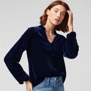 White House Black Market Long Sleeve V-Neck Velvet Blouse (NWT)